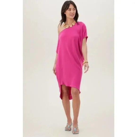 Trina Turk Women's Hot Pink Asymmetrical Off-Shoulder Draped Dress Size M 2577 - Picture 5 of 12